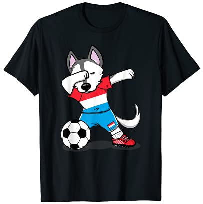 Tupfen Husky Dog Luxembourg Fußball - Luxemburg Flagge T-Shirt