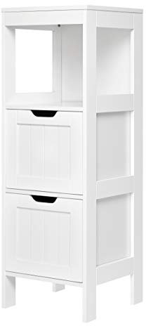 Mondeer Badezimmerschrank, Badkommode mit 2 Schubladen verstellbar modern für Badezimmer, Weiß, 30 x 30 x 89 cm