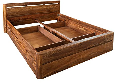 MASSIVMOEBEL24.DE Toronto Bett mit Schublade 180x200x90, Farbe:Dunkelbraun gewachst