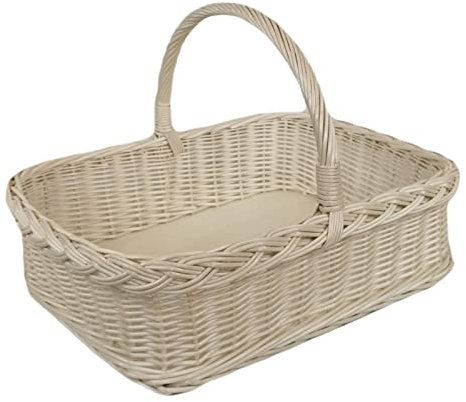 Weidentablett mit Henkel Weiß Rechteckig ca. 52x40x35 cm