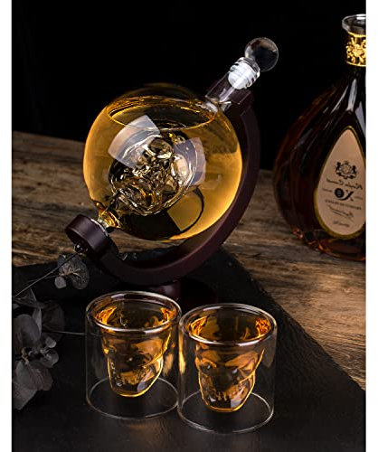 Lot de 2 carafes à whisky en forme de tête de mort, pour liqueur, bourbon, vodka