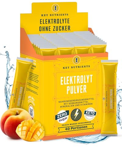 Key Nutrients Elektrolyte Pulver - Pfirsich-Mango - 40 Portionen - Elektrolyte Ohne Zucker - Keto Elektrolyt Pulver : Glutenfreies Ohne Zucker - Zusatz: Magnesium, Kalium - Electrolyte Powder