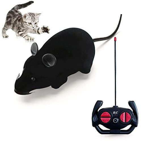 MYCreator Remote Control Fake Rat Realistic Mouse Cat Toy Mice RC Toy Cat Mice Animal Interactive Toy Figures Cat Running Wheel Wireless Chasing Prank Joke Scary Trick Bugs for Cat Funny Toy (Black)