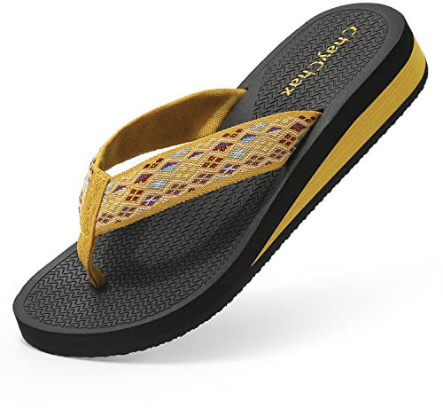 ChayChax Zehentrenner Damen Bequem Flip Flops Sommer Pantoletten Plateau Pantoffeln Rutschfest Badelatschen, Golden, 41 EU