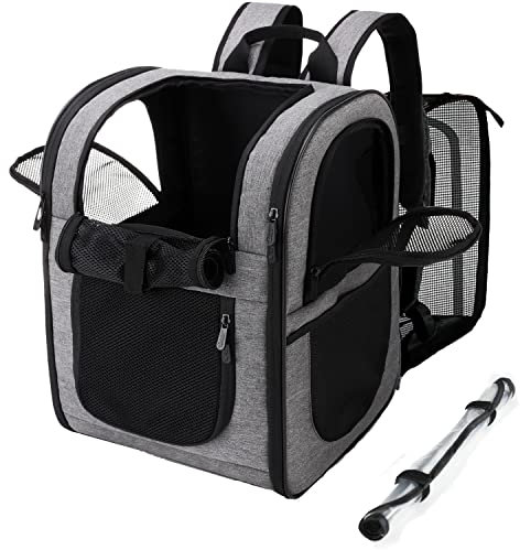 Apollo Walker Haustier-Tragerucksack für große/kleine Katzen und Hunde, Welpen, Sicherheitsmerkmale und Rückenstütze für Reisen, Wandern, Outdoor (Grau erweiterbar)