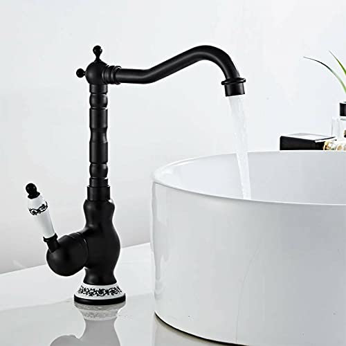 Robinet de cuisine rétro en laiton pour salle de bain, cuisine, vintage et tuyau (noir)