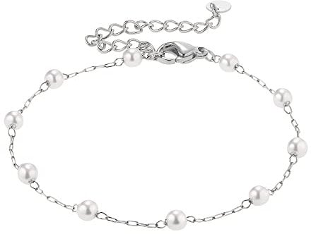 Heideman Armband Elula Damen aus Edelstahl silber farbend poliert Armkette für Frauen mit Perle weiss