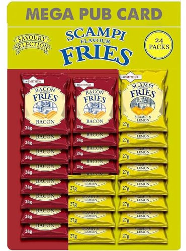 Smith Savoury Scampi Fries and Bacon Fries 50 50 Mixed Pub Cards with Lemon Bacon Flavored for Light Snack Sold By VR Angel