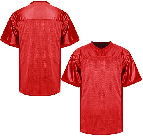 MESOSPERO Blanko-Fußball-Trikot, Herren 90er Jahre Hip Hop für Party Übung Sport T-Shirt Schwarz Weiß Rot Grün S-3XL, #Blank-Rot, L