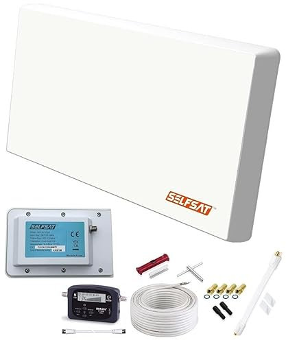 SELFSAT H22D+ Set - Single Flachantenne Full HD 4K UHD für einen Teilnehmer inkl. Fensterhalterung + SAT-Finder + Fensterdurchführung + F-Stecker + Wetterschutztüllen