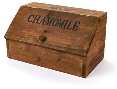 NUVOLE DI STOFFA Portapane Legno Anticato Scritta Chamomile Country 42x24x48 cm