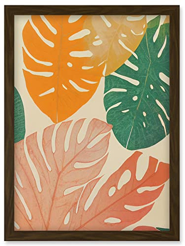 Wee Blue Coo Pastel Monstera Leaves Botanical Artwork Framed Wall Art Print A4