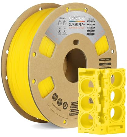 OVERTURE Super PLA+ Filament 1.75mm, 1kg Spule (2.2lbs), Maßgenauigkeit +/- 0.03 mm, für 3D Drucker (Gelb)