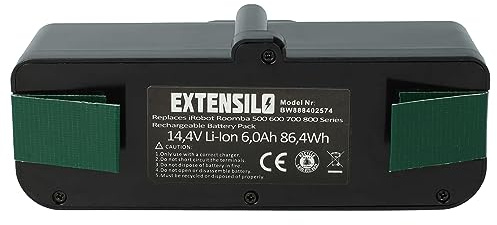 EXTENSILO Akku Ersatz für iRobot 2130LI | 1800LI, 4502233, 4376392, 4462425, 4374392 für Staubsauger (6000 mAh, 14,4 V, Li-Ion)
