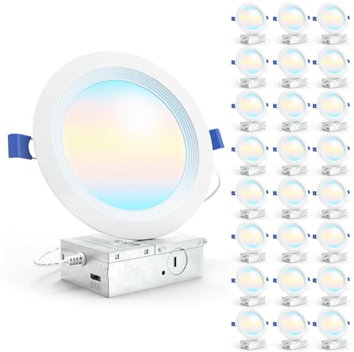 Sunco LED-Deckeneinbauleuchten, ultradünn, 15,2 cm (6 Zoll), 24 Stück, CCT wählbar, 2700 K/3000 K/3500 K/4000 K/5000 K, dimmbar, 14 W, dünne Waffel, ohne Dose mit Box