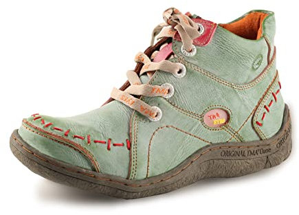 TMA EYES Damen handgefertigte gesteppte Leder klassische Schnürschuhe Mode bequeme Knöchel Plateau Booties, Grün , 37.5 EU