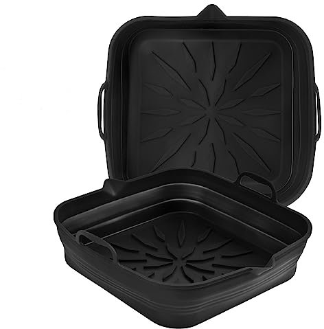 Pietuley 2 Pliable Panier Friteuse en Silicone pour Philips, Papier Cuisson Air Fryer pour COSORI, Accessoire Air Fryer, Papier Sulfurisé en Feuilles, Moule pour Friteuse à Air, Tapis de Cuisson(Noir)