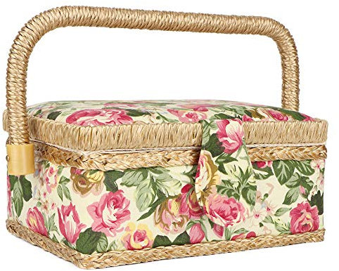 Nähkorb, Nähset-Aufbewahrungsbox Mit Abnehmbarem Tablett, Nähkasten-Organizer, Integriertes Nadelkissen Und Innentasche, 24,9 X 16 X 10,5 Cm(Blumen)