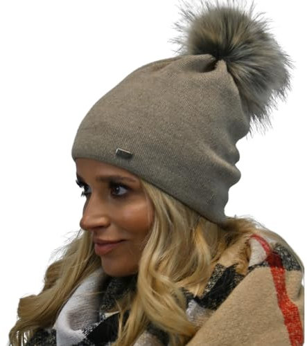 Alur Mütze Damen Beanie Wintermütze Strickmütze mit Bommel - Warme Elastisch Elegant Winter Mütze EKO Bommelmütze - Weiches Garn Stilvoll Universell Warm (Latte)