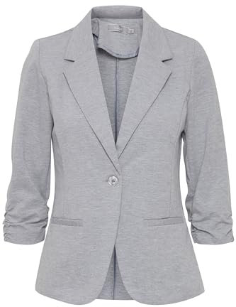 fransa FRZablazer Damen Blazer Kurzblazer Jacke mit Stretch Geraffte Ärmel mit Taschen, Größe:L, Farbe:Grey Melange (201103)