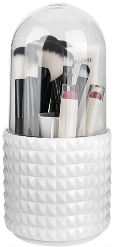 NICKLIN 360° Rotatable Makeup Brush Storage, Make up Organiser | Storage Box Holder with Lid, Dustproof and Waterproof Cosmetics Organizer for Jewellery, Make up Box for Dresser and Bathroom