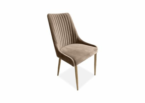 Meble Ares Esszimmerstuhl Beige & Holz - Esstisch Stühle - Samt Stuhl Esszimmer - Dining Chair - Buchenholz Seselstuhl Wohnzimmer - Stühle Esszimmer - Küchenstühle - Polsterstuhl Esszimmer