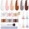 Eodci 12pcs Dipping Powder Nails Set, Dipping Powder Set, 6 Farben Nude Braun Grau Mokka Tauchpulver Set mit Basis und Decklack/Aktivator/Pinselschoner