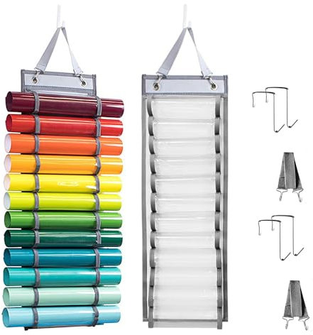 CaiYuanGJ Pack of 2 Vinyl Roll Organiser, Vinyl Roll Storage Organiser, Vinyl Roll Storage Organiser, Vinyl Craft Roll Holder, for Storage Paper, Cross Stitch Embroidery, 12 Compartments/Pieces