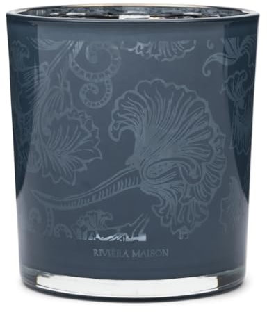 Riviera Maison Teelichthalter Glas mit blauem Blütendruck, Teelichthalter blau rund mit Druck (ØxH) 8.5x5 - Amalfi Votive - (ØxH) 7.5x8