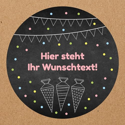 INDIGOS UG - Aufkleber selbst gestalten Schulanfang - Schultüte weiß Tafel - 35 Stück - 40mm - personalisierte Geschenke - Etiketten selbstklebend - Einschulung - Dekoration und Verpackung für den