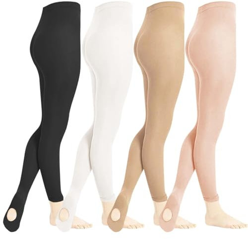 AOOPOO Lot de 4 Collant de Danse Classique Fille, Collant de Ballet Enfant, Collants de Danse Femme avec Pied, Collants de Danse pour les Filles pour Ballet Yoga Gymnastique Convertible 2-14 Ans