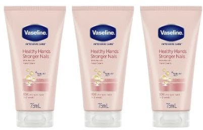 MM Vaseline Healthy Hands Stronger Nails Hand Cream 3x 75ml | Moisturising Hand Lotion Pack | Nail Strengthener Formula