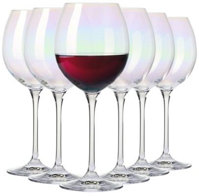 Krosno Lot de 6 verres à vin rouge irisé | 350 ml | Venezia | Verres à vin | Cadeau de mariage | Idéal pour la maison, le restaurant et la cuisine
