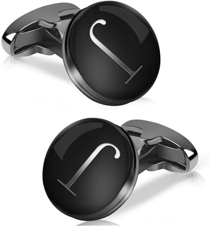 Manschettenknöpfe für Herren, Mr.Van Schwarz Round Classic Initialen Cufflinks Personalisieren Mit Buchstaben Hemd Hochzeit Geschäft Party Für Männer J