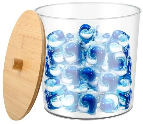 FOCCTS Laundry Detergent Storage Containers Jars with Labels Plastic Washing Powder Storage,Bathroom Laundry Pod Storage Container With Bamboo Lid, Idea for Washing Pods,Bath Bombs,Scent Booster