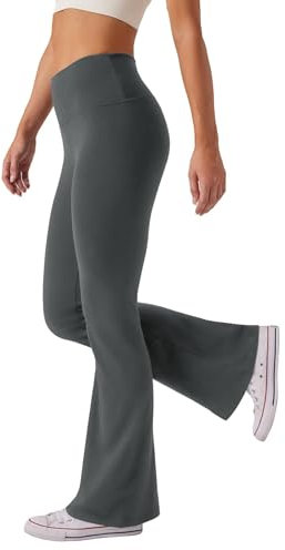 Glacspyg Damen Hose High Waist Schlaghose Bootcut Flared Yogahose Bauchtraining Elastische Freizeit Laufhose Dunkelgrau M