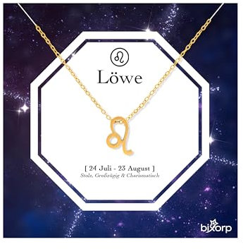 Bixorp Sternzeichen Löwe Halskette - Sternzeichen-Kette aus Edelstahl in Gold – Zodiac-Halskette auf Geschenkkarte