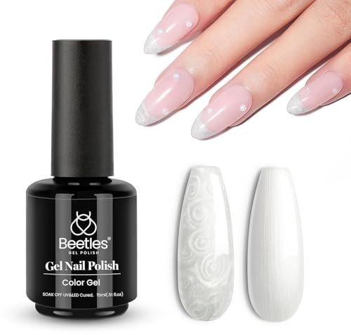 Beetles Gel Nail Polish 15ml 0.5Oz Pearl White Pearlescent Shell Shimmer Mermaid Nail Gel Polish Soak Off Uv Gel Manicure Salon DIY Home Gel Nail Art Design-CL592-RE