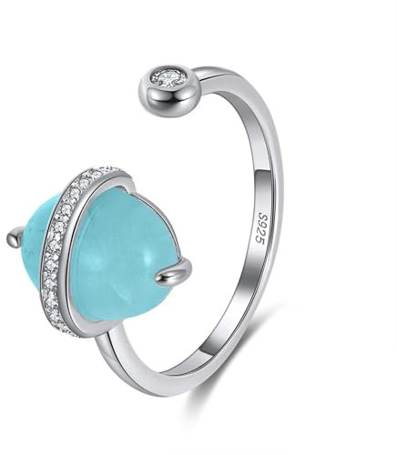 HeyMeili 925 Silber Platiniert Verstellbare Offene Ringe Aquamarin Statement Ringe Kristall-Eheringe für Frauen