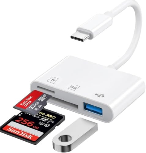 USB C SD Card Reader, USB C to SD Card for iPhone 16/15/iPad/Mac/Laptop, 3 in 1 Type C Camera Card Viewer Memory Card Reader for iMac, iPad Pro/Air/Mini, MacBook Pro/Air, Galaxy, MicroSD/SD
