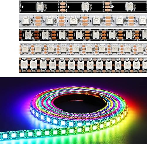 TOPXCDZ 5M DC5V WS2812 WS2812B LED Streifen Weiß PCB 30LEDs/m - 150 Pixel 5050 SMD RGB Individuell Adressierbares Pixel LED Licht für Heimdekoration IP30（Nur Streifen）