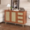 Merax Vintage Rattan Sideboard mit 2 Türen und 3 Schubladen, ausgestattet mit schwarzen Griffen für Esszimmer, Küche und Wohnzimmer (Nussbaum)