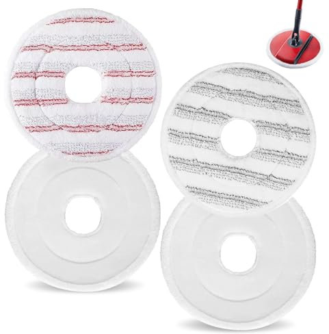4 PCS Mop Head Replacement Compatible for Vi-le-das Spin and Clean Mop, Spin and Clean Mop Refill, Washable & Reusable Microfiber Mop Head Replacement Set for Cleaning Floors (Red & Grey)