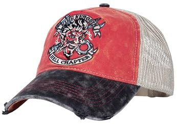 King Kerosin Herren Trucker Cap · Kappe · Mesh · Snapback · Vintage · Retro · Netz ·Devil · Biker · Motorrad · Used Look · Patch · Stickerei Teufel · Rock · Hell Chapter