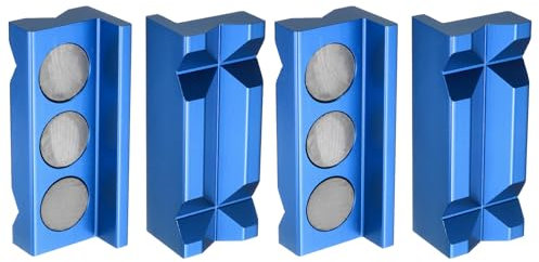 HARFINGTON 2set Magnetic Vise Jaws 4 Inch Magnet V-Grooves Soft Aluminum Bench Jaw Pads Covers Multi-Purpose Protector for Woodworking Jewelry Making Plumbing, Dark Blue