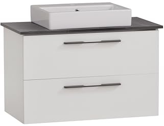 Schildmeyer Waschtisch Maxim 701858, eckiges Aufsatzbecken, weiß matt/Marmor Optik