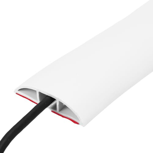 sourcing map Floor Cord Cover 8ft, Extension Cord Hider for Floor Cable Management Wire Covers Protector Prevent Cable Trips 0.47 W x 0.24 H, White
