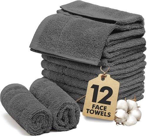Novo Home Face Towels Pack of 12 – 550 GSM 100% Cotton Washcloths (30x30cm) – Soft, Quick Dry, Highly Absorbent Flannels for Bathroom, Spa, Gym – Dark Grey