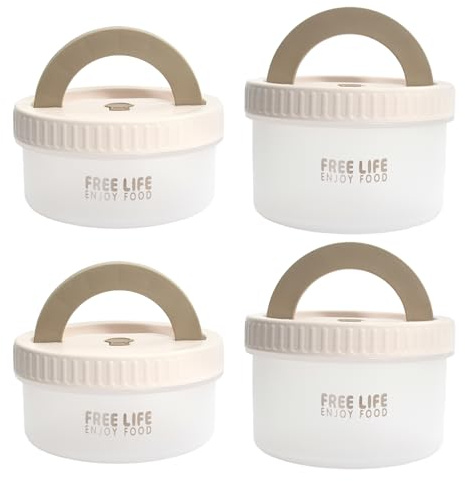 Rieoany 4 Contenitori Per Alimenti Con Coperchio, 500 ML, 680 ML, Scatole Per Congelatore In Plastica, Portapranzo Con Tappo A Vite, Bianco