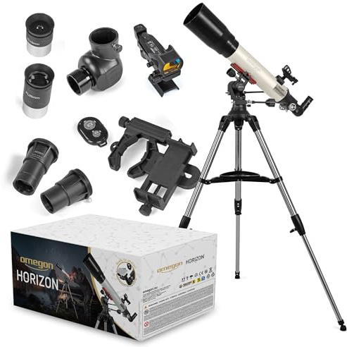 Omegon Teleskop Horizon CR AC 90/650 AZ-Bellavista | Lichtstarker Refraktor | Großes Sichtfeld | Hochwertiger Okularauszug | AZ-Bellavista Montierung | für Himmel & Natur